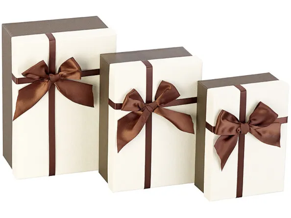 3 Paquets-cadeaux avec boucle brune | Décorations à poser / suspendre 