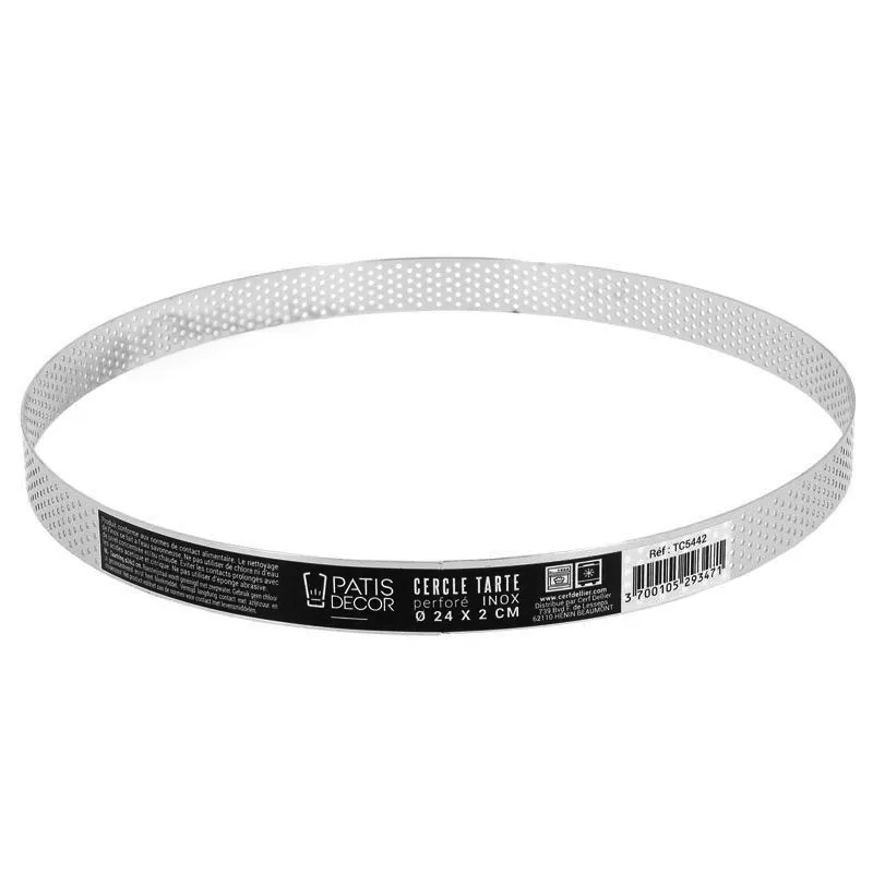 Cercle à tarte perforé inox H 2 cm Ø 24 cm Patisdécor 