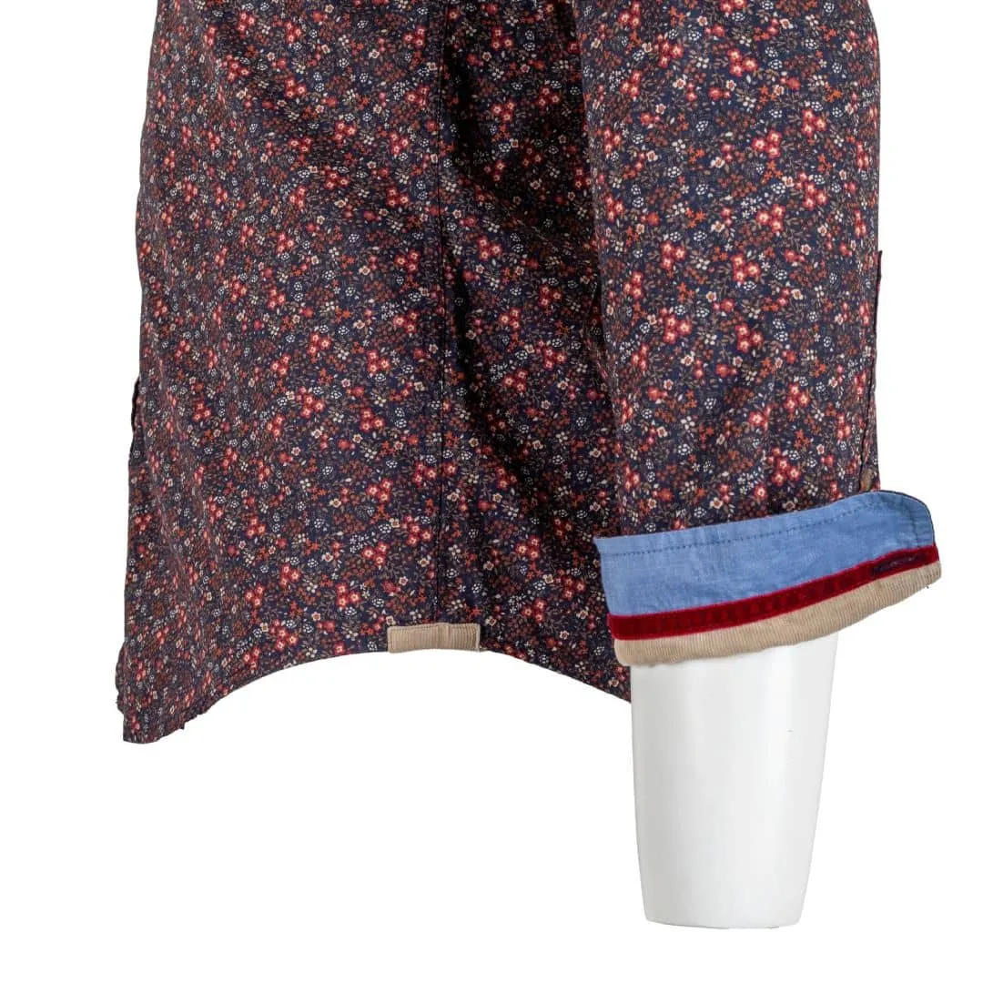 Chemise ml bleue fleurie en popeline