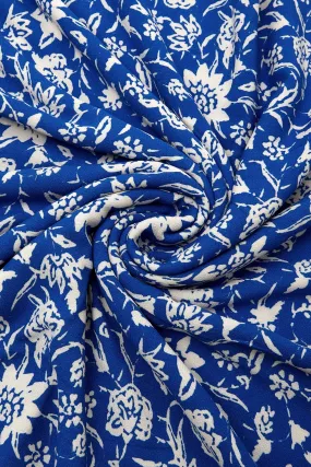 Coupon 3 m en viscose fleurie - Imprimé bleu