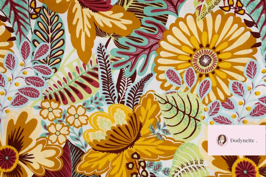 Coupon de tissu coton - Gardenia moutarde - OEKO-TEX