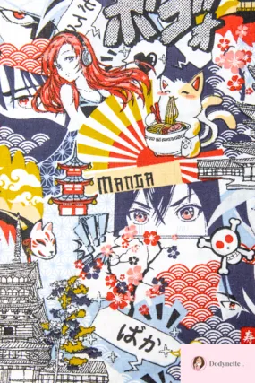 Coupon de tissu coton - Shonen bleu/rouge - OEKO-TEX