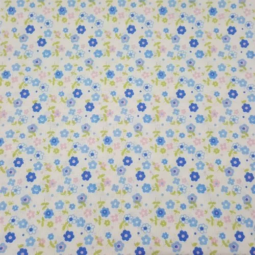 Coupon tissu blanc 100% coton popeline déco motifs mini fleurs bleu rose vert 1m x 1,80m pour 45 masques de protection