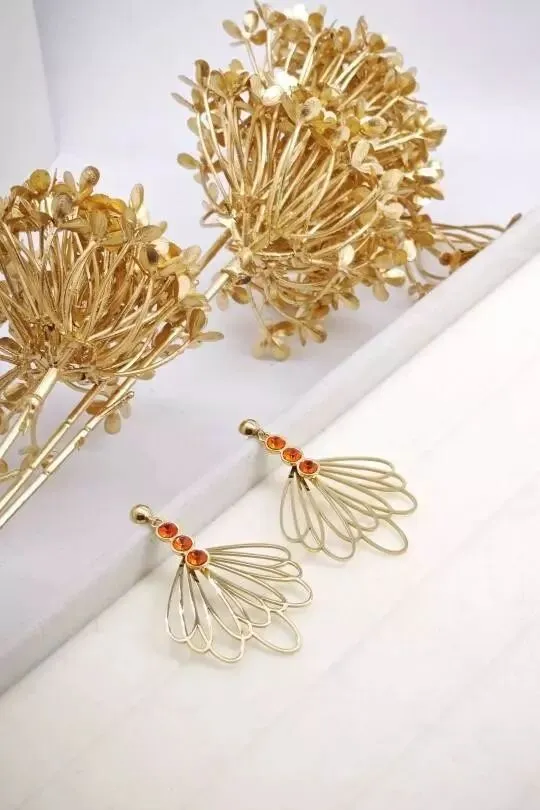 Grande boucles dorées à strass orangé Beli et Jolie