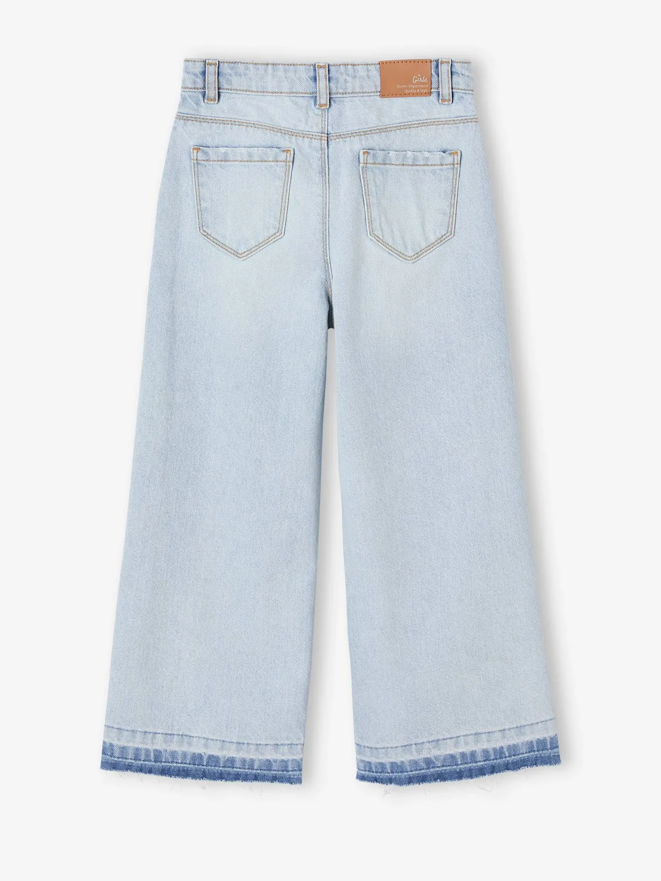 Jean large fille bas effiloché stone - Vertbaudet