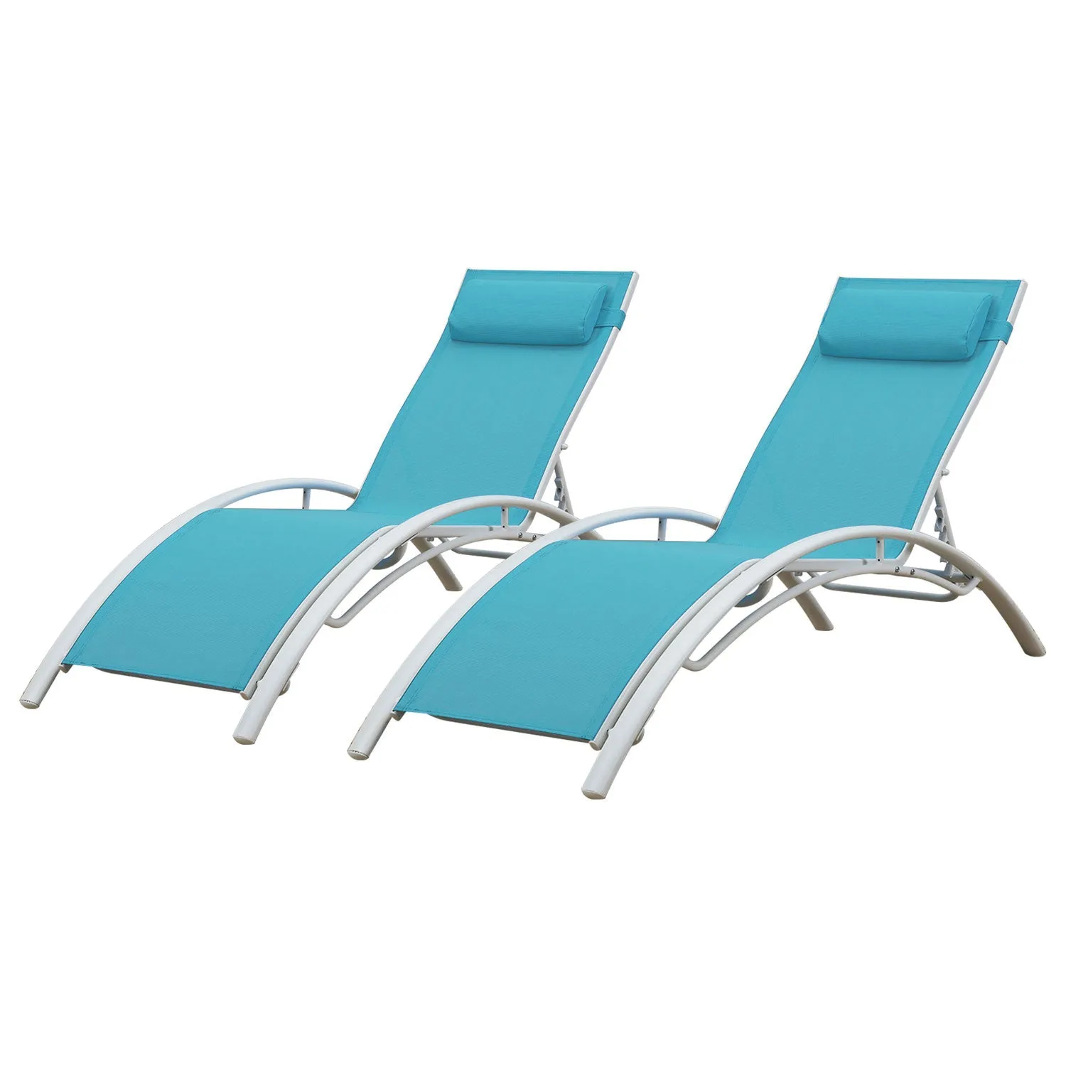 Lot de 2 transats GALAPAGOS en textilène bleu - aluminium blanc Happy  