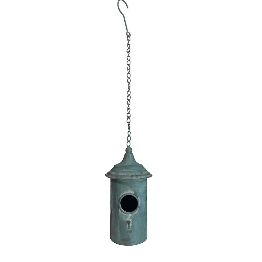 Nichoir oiseaux à suspendre vintage bleu 11x24cm