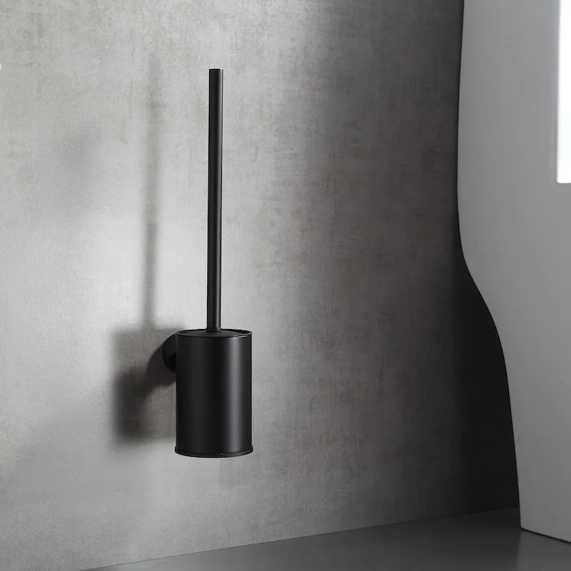 Porte brosse WC ronde noir mat à suspendre