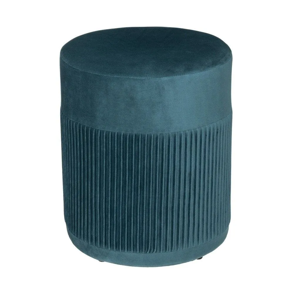 Pouf en velours bleu canard d. 31xh. 38cm