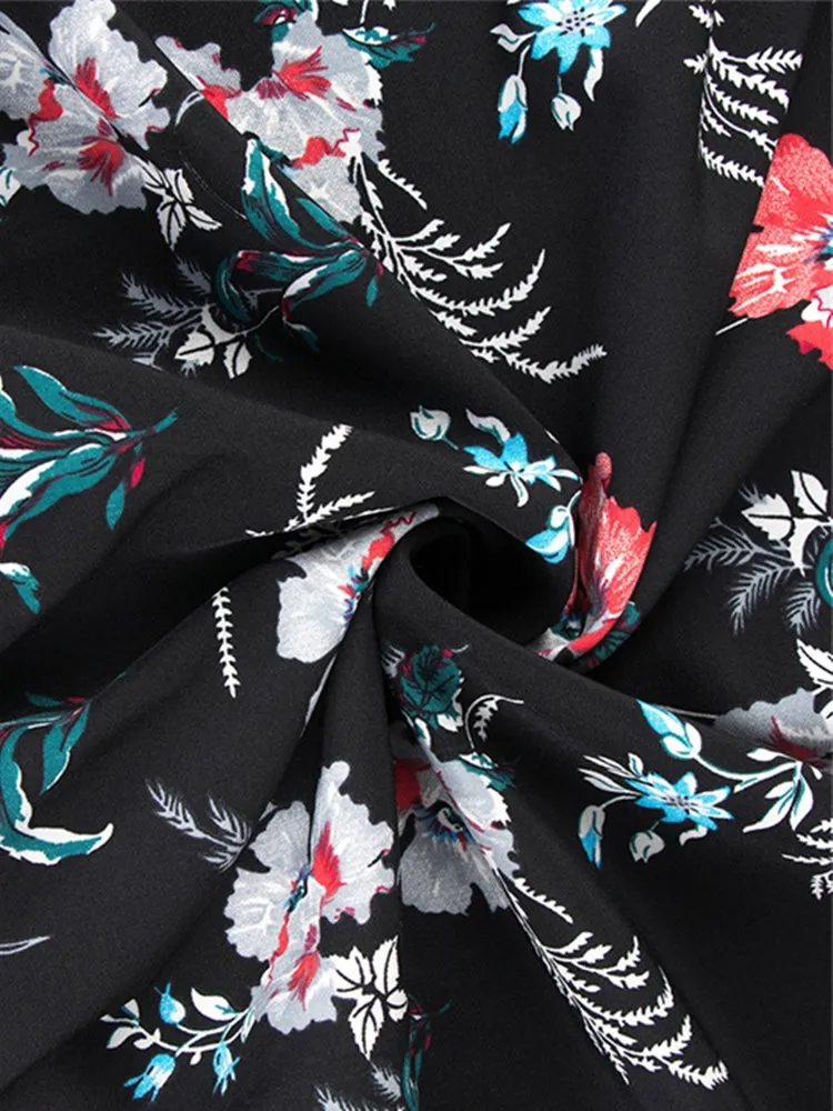 Robe fleurie noire pour femmes à manches longues | Tendance Fleurie