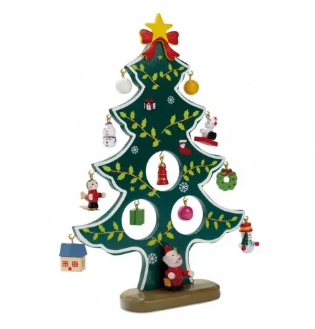 Sapin de Noël en Bois avec 12 accessoires à suspendre pour Décoration 