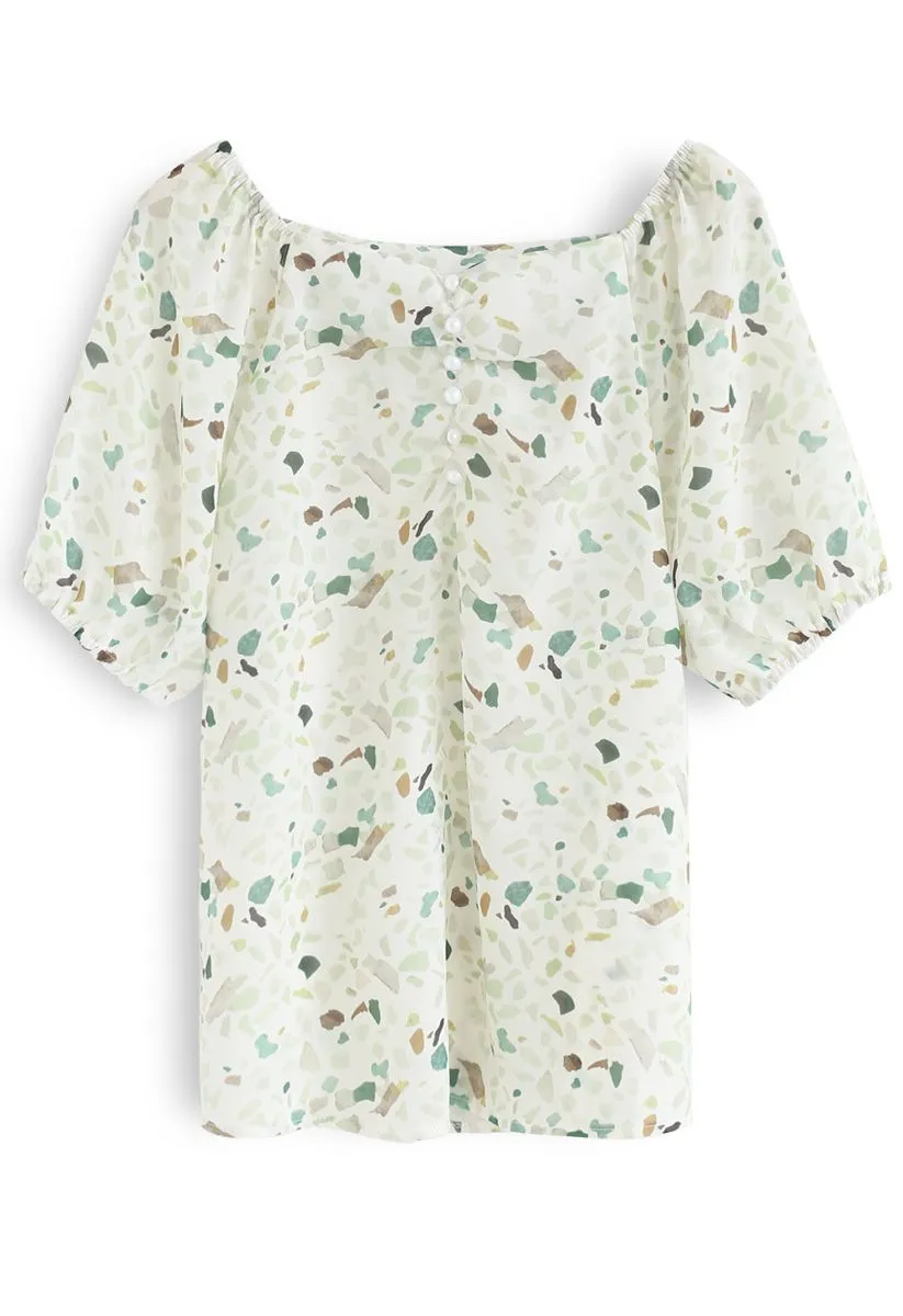 Top floral à encolure carrée Magic of Love en menthe