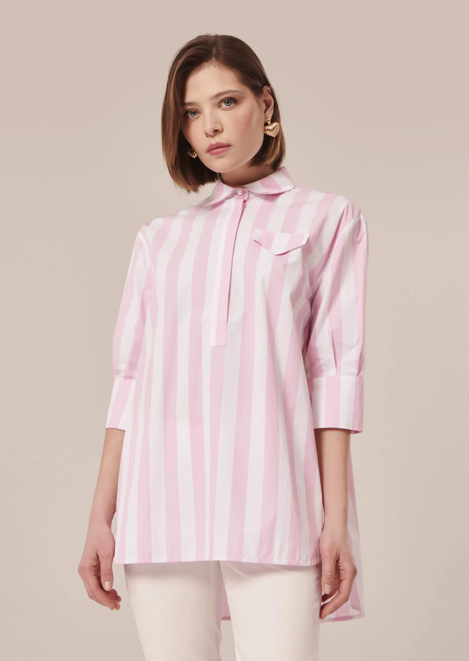 Top Tallulah rose à rayures en popeline